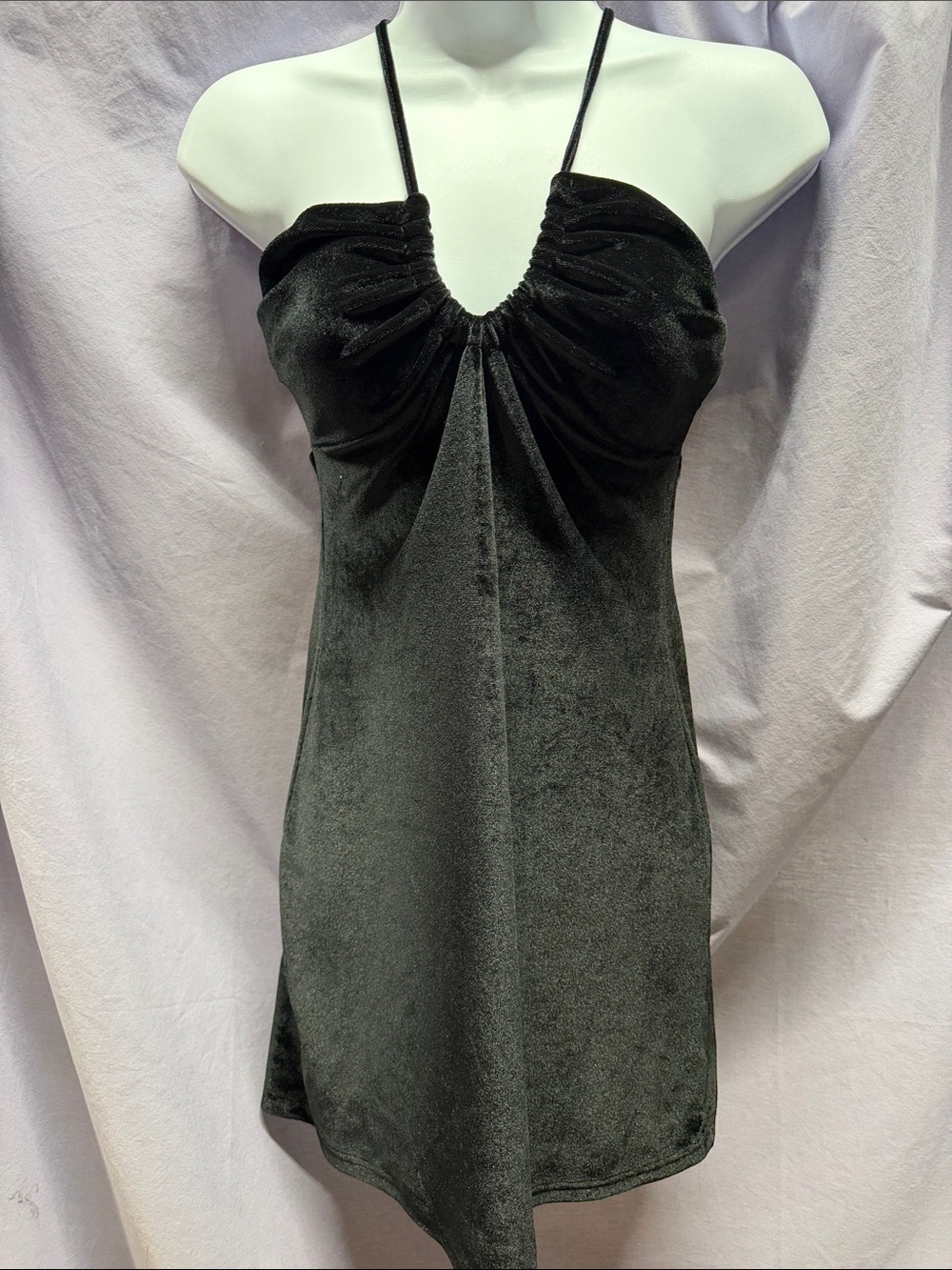 La Hearts Black Velvet Halter Mini Dress